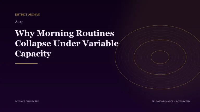 Abstract Distinct Character editorial artwork for Why Morning Routines Collapse Under Variable Capacity.